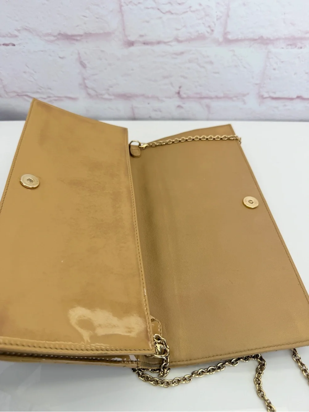 Christian Dior Patent Cannage Lady Dior Convertible Clutch Beige